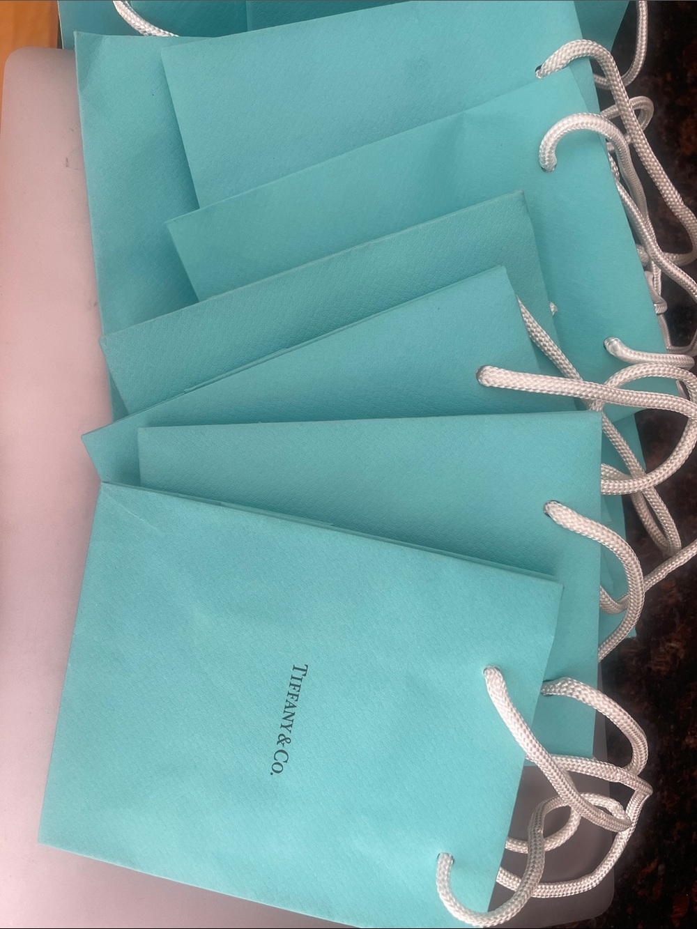 Tiffany & Co. Robin's Egg Blue Mini Gift Bag with White Rope Handles